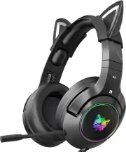 ONIKUMA K9 Black Gaming Headset with Cat Ears for PS4, Xbox and PC, RGB Lights