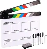 Hilitchi Film Movie Cut Action Board Acrylic Plastic Slate 25x30cm/10x12 Dry Erase Director's Film Clapboard with Color Sticks and with 5 Whiteboard Markers, 1 Eraser and 1 Wrench