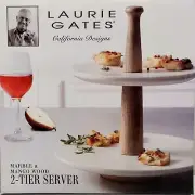 Gibson Laurie Gates White Two-tier Marble & Mango Wood Server - NEW