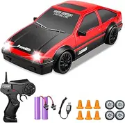 RC Drift Car, YUAN PLAN 1:24 Remote Control High Speed Race Drifting Cars, 2.4GHz 4WD Electric Sport Racing Hobby Toy Car with Two Batteries Headlight for Boys and Girls Teens and Adults Gift (Red)