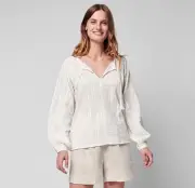 Faherty Celina Organic Cotton Peasant Blouse Top NWT White Size XS