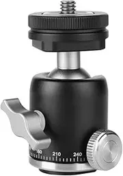 Multi-Function Al Num Alloy Ballhead Ball Head 360° Panorama Head with Hot Shoe Base Mount 1/4 Inch Screw for Camera DSLR Video Light Microphone Black