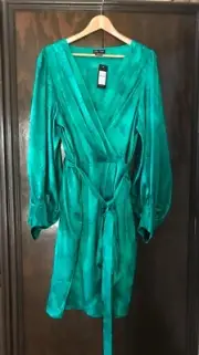 CITY CHIC GREENSTONE AMALIA LONG SLEEVE FAU WRAP DRESS SZ L=20 BNWT RRP $159.95