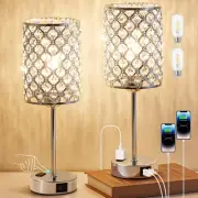 Table Lamps for Bedroom Set of 2-Crystal Table Lamp with USB C+A Ports & AC O...
