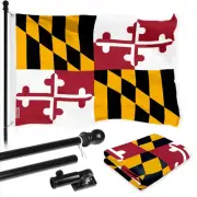 Combo Pack: 6 Ft Tangle Free Spinning Flagpole (Black) & Maryland Flag 3x5