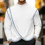 Men's Waffle Shirt Turtleneck shirt Tee Top Long Sleeve Shirt Long Sleeve Turtleneck Standing Collar Spring Fall Solid Color Fashion Designer Basic Wrap Vaca