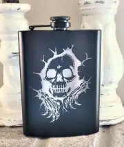 Liquor Hip Pocket Flask and Funnel Engraved Skeleton Alcohol Drinking Present