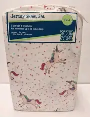 YourZone Jersey Unicorn Full Sized Sheet Set - 4 Pcs - Pink Purple Teal - NEW