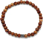 [JewelryWeb] 6.5mm Palmwood Bead Silver-tone-Bead Fashion Stretch Bracelet Base Metal-Stretch-Bracelet for Women