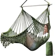 Chihee Hammock Chair Super Large Hanging Chair Soft-Spun Cotton Rope Weaving Chair, Collapsible Strong Metal Spreader Bar Wide Seat Lace Stretch Swing Chair Indoor Outdoor Garden Yard Theme Decoration
