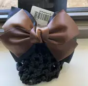Bow Hair Clip with hair net/snood - brown and black