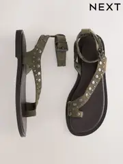 Khaki Green Suede Forever Comfort® Studded Toe Loop Sandals (AW1521) | $105