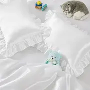 Entisn Ruffle Satin Toddler Pillowcase Set of 2, 13 x 18 Inch Toddler Silky Pillow Covers with Envelope Closure, Anti Wrinkle Soft Travel Pillow Case Nursery Pillow Sham for Girls, Boys (White)