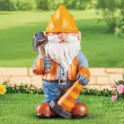 Construction Worker Gnome w/ Hard Hat, Hammer & Cone Outdoor Garden Statue