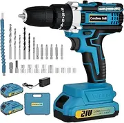 20V Cordless Electric Drill Driver Kit - Brushless Motor Impact Drill/Driver with 2 2.0Ah Batteries, 35+ Accessories & Storage Case - Multi-Functional for Wood/Metal/Ceramic DIY Home Projects