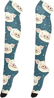[FRODOTGV] Cute Moon Pig Faces Women Thigh High Socks Stretchable Leg Warmers for Women High Thigh Socks, Cute Moon Pig Faces