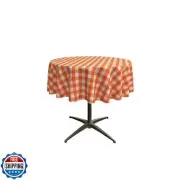 LA Linen Poly Checkered Round Tablecloth, 58-Inch, Orange/White