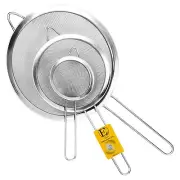 Set of 3Fine Mesh Strainer w/ Handle Stainless Steel Sieve Strainers for Kitchen