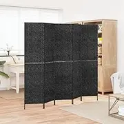 Room Divider 5-Panel Black 205x180 cm Water Hyacinth Privacy Screen Partition Folding Indoor Studio Farmhouse Aesthetic, Decorative Woven Separation