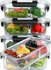 Glass Meal Prep Containers 2 Compartment Portion Control Snap Lock Lids 5 Pack B
