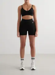 [AIM'N AU] Black Ribbed Seamless Midi Biker Shorts & Deep Cut Bra Set