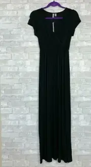 ASOS V NECK WRAP STYLE TOP MAXI LONG DRESS FLOWY STRETCHY CASUAL BLACK SZ 6