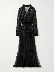[Norma Kamali] Norma Kamali - Appliquéd Belted Stretch-mesh Gown - Black - x small x small Black