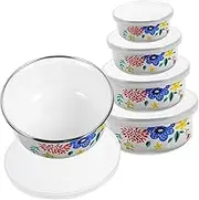 5pcs Enamel Covered Bowl Floral Salad Dish Containers for Fridge Food Containers Ice Cream Bowl Popcorn Container Baby Food Container Stackable Plastic Soup Bowl