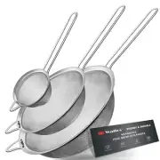 Fine Mesh Strainer Set of 3 Stainless Steel Wire Strainers for Kitchen Multip...