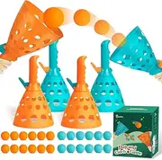 Pop and Catch Ball Game with 10 Balls and 4 Catch Launcher Baskets - Outdoor Indoor Game Activities for Boys & Girls, Summer Beach Sport Toys for Kids Ages 4 5 6 7 8 10 12+ Years Old and Adults