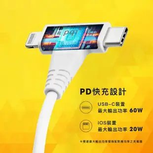 【PQI 勁永】MFI認證 二合一 快充傳輸線 Lightning USB-C Type-C 充電線 快充線 認證線 PQI37