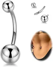 [LOAYHOAY] 14G G23 Pure Titanium Belly Button Rings for Women Internally Threaded Curved Belly Rings Barbell Navel Rings Hypoallergenic Belly Piercing Jewelry 6-16mm