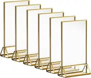 Acrylic Gold Sign Holders, 4x6 Clear Picture Frames with Gold Borders and Vertical Stand, Double Sided Table Menu Display Stand for Restaurant Signs, Wedding Table Numbers, Photos - 6 Pack