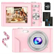 Digital Camera,1080P 48MP Camera with 32GB SD Card,2.4 Inch Digital Camera with 16X Digital Zoom,Compact Mini Camera Camera (Pink)