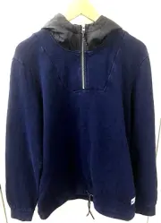 Scotch & Soda Men's Quarter Zip Hoodie Sweatshirt with Faux Crew Neck Indigo XL