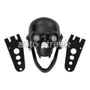 Universal "Chopper Bobber" Black Skull Headlight with White Light in Eyes
