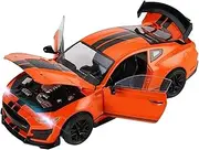 Scale Finished Model Car 1:18 for Ford Mustang GT500 Miniatures Alloy Diecast Metal Car Model Desk Collection Decorative Hobby Ornaments Miniature Replica Car(Orange)
