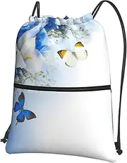 EdWal Flowers And Butterfly Print Drawstring Backpack Gym Bags Sports Bags With Zipper Pocket For Travel Beach, Black, One Size