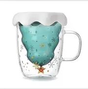 6oz Coffee Cup Creative 3D Transparent Double Anti-Scalding Glass Christmas Tree Star Cup Coffee Cup Milk Juice Cup Coffee Cup (Color : with-Cover, Size : with Detail Box)