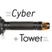 KiWAV Motorcycle Cyber grips Black with Tower Bar Ends Orange/Black
