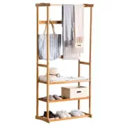 Bamboo Clothes Hanging Shelf Garment Hanging Stand Shoe Rack Storage Organizer