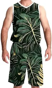 [KQNZT] Basketball Jersey for Men, Jersey Shorts Outfit Set, Mens Basketball Jerseys, Tropical Jungle Flower Leaves and Watermelon