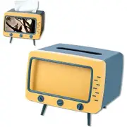 Retro TV Tissue Box Cover Cute and Practical Cell Phone Holder Tampon Holder for Kitchen, Bedroom Dressers, Desks and Tables, Creative Gift, Blue