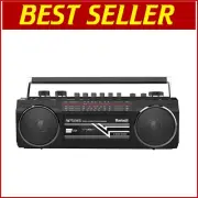All-In-One Bluetooth Boombox with AM/FM/SW Radio and Cassette Recorder - Black