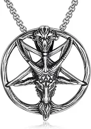 [BTNBTGB] Satanic Necklace Goat Head Inverted Pentagram Pentacle Stainless Steel Baphomet Necklace Pendant Chain Gifts Altar Satanic Decor Satanism Gothic Punk Goth Witch Jewelry Accessories