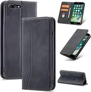 UEEBAI Wallet Case for iPhone 6 Plus iPhone 6S Plus, Premium PU Leather Case Vintage Matte Wallet Flip Cover [Card Slots] [Magnetic Closure] Stand Function Folio Shockproof Full Protector - Black