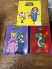 *FREE SHIP* SUPER MARIO NOTEBOOKS + FOLDER - Nintendo Peach Yoshi Bowser Luigi