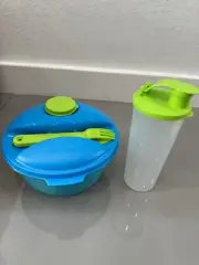 Tupperware Salad On the Go Set Bowl Knife Fork Cup With Lid