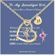 [LINY] Gold Ballerina Necklace Initial Letter Ballet Necklace Ballerina Jewelry Dance Recital Gifts for Girls Graduation Birthday Gift
