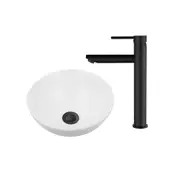 ACA 280mm Bathroom Basin With Bathroom Tap Set Above Counter White Hand Wash Bowl Black